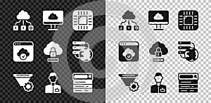 Set Cloud technology data transfer, Processor with CPU, Filter setting, Analyst engineer, Search, and computing lock