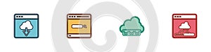 Set Cloud technology data transfer, Search engine, Web development and icon. Vector