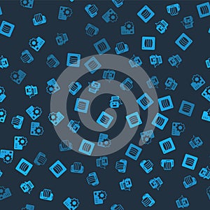 Set Cloud technology data transfer, Server, Data, Chat bot and Neural network on seamless pattern. Vector