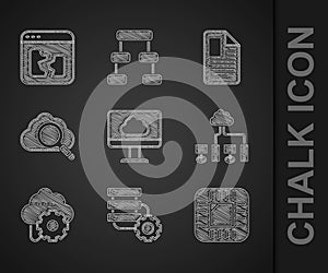 Set Cloud technology data transfer, Server and gear, Processor with CPU, Computer network, Search cloud computing, File