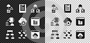 Set Cloud technology data transfer, Server, Data report, Hierarchy organogram chart, stream, Failed access cloud storage