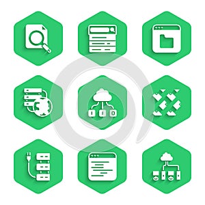 Set Cloud technology data transfer, Software, Computer network, Data stream, Server, Network cloud connection, Browser