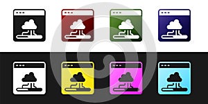 Set Cloud technology data transfer and storage icon isolated on black and white background. Vector