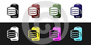 Set Cloud technology data transfer and storage icon isolated on black and white background. Vector