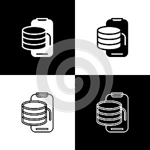 Set Cloud technology data transfer and storage icon isolated on black and white background. Vector