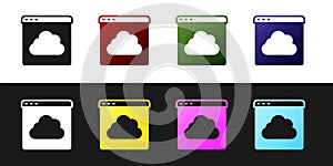 Set Cloud technology data transfer and storage icon isolated on black and white background. Vector