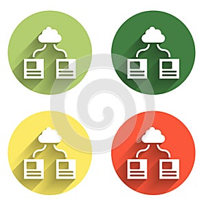 Set Cloud technology data transfer and storage icon isolated with long shadow background. Color circle button. Vector