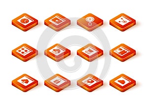 Set Cloud upload, Online shopping on screen, Browser files, technology data transfer, Photo retouching, and Web