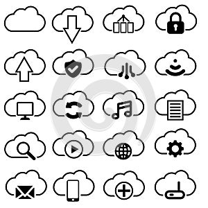 Set of cloud vector icons. cloud servis icon illustration. It contains symbols to upload, download, link and more.