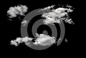 set of clouds on a black background. Textures and backgrounds of nature