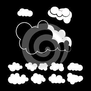 Set of clouds on a black background, vector illustration