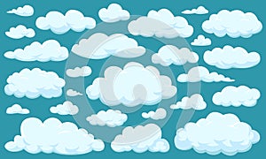 Set of clouds of different shapes in the sky for your web site design, UI, app. Meteorology and atmosphere in space.