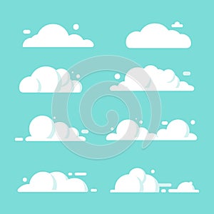 Set of clouds flat cartoon. blue sky nature panorama with white cloud icon symbol concept. Vector flat cartoon illustration for