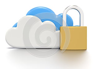 Set of clouds and a padlock, secure data storage