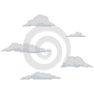 Set of clouds in the pixel art style. Vector illustration.