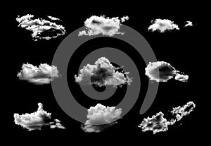 Set clouds white for design on isolated elements black background