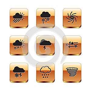 Set Cloudy with rain and sun, snow lightning, Storm, Tornado, and icon. Vector
