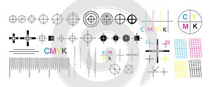 Set of CMYK offset vector registration marks cross polygraphy