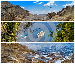 Set of coastal landscape banners and panoramas