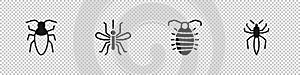 Set Cockroach, Mosquito, Larva insect and Spider icon. Vector