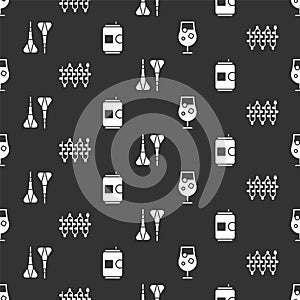 Set Cocktail and alcohol drink, Christmas lights, Dart arrow and Beer can on seamless pattern. Vector.