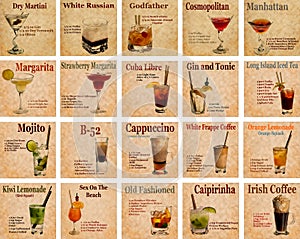 Set of cocktail recipes photo
