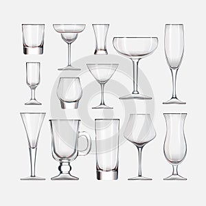 Set of cocktail stemware and glasses for alcohol photo