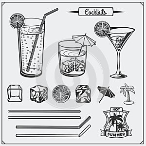 Set of cocktails icons, labels and design elements.