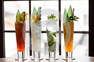 Set of cocktails and soft drinks