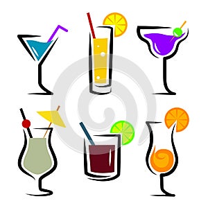 Set of cocktails soft and long-drinks