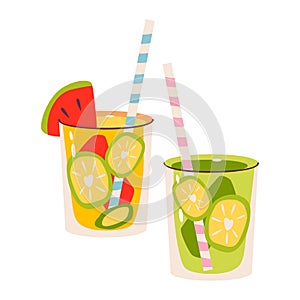 Set of cocktails vector flat illustration.