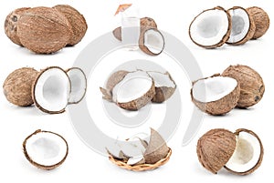Set of coconut on white