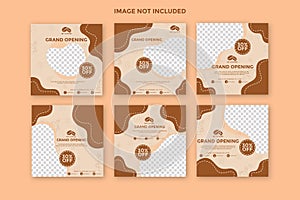 Set of coffe shop sale instagram post banner collection.social media posts templates.fully editable instagram and facebook square