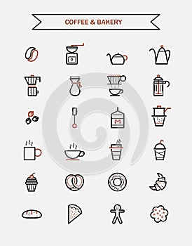 Set of coffee and bakery line icons