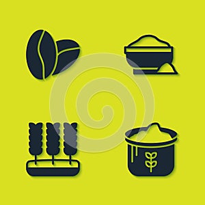 Set Coffee beans, Bag flour, Wheat and Flour bowl icon. Vector