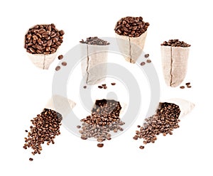 Set of coffee beans in the bag isolated