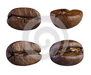 Set of Coffee Beans Isolated. Coffee Beans on White Background. Highly Retouched Closeup. Full Depth of Field. Fresh Gourmet