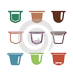 Set of the coffee capsules. flat icons. photo