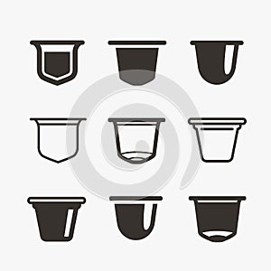 Set of the coffee capsules. Vector flat icons.