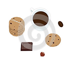 Set of Coffee Cookies Chocolate Walnut Food illustration