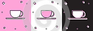 Set Coffee cup icon isolated on pink and white, black background. Tea cup. Hot drink coffee. Vector Illustration