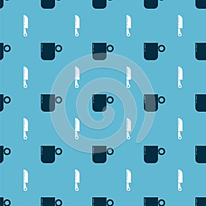 Set Coffee cup and Knife on seamless pattern. Vector