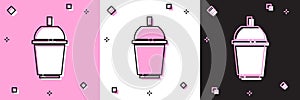 Set Coffee cup to go icon isolated on pink and white, black background. Vector