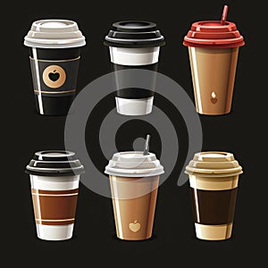 Set of Coffee Cups With Lids and Straws