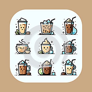 Set of coffee cups in in playful style.