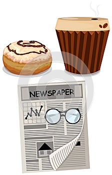 Set of coffee,donut and newspaper