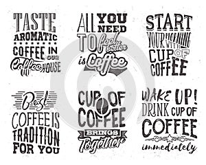 Set of coffee lettering. Vector illustration with hand drawn quote. photo