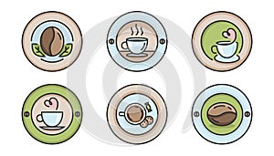 Set of coffee logo color design for coffeeshop or cafe. Espresso or cappuccino vector sign. Creative logotype, trendy line icon