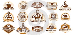 Set of Coffee logo, vector coffee label badge or emblem pack, cafe label collection