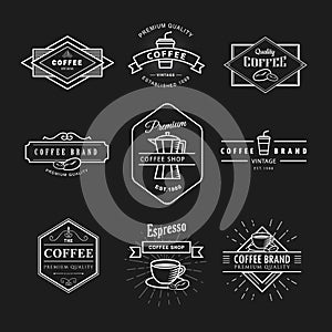 Set coffee logo vintage label blackboard vector template